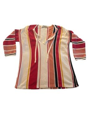 LOFT Striped V-Neck Pullover in Red, Cream, Yellow and Black